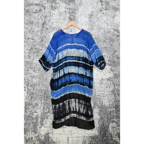 Raquel Allegra Dress Womens Blue Silk Tie Dye Kaftan Midi Size 0 / XS - Picture 3 of 6